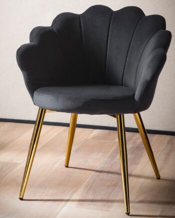 Elegant Polstret Stol Med Tulipanryg  Sort Med Guldfarvede Ben