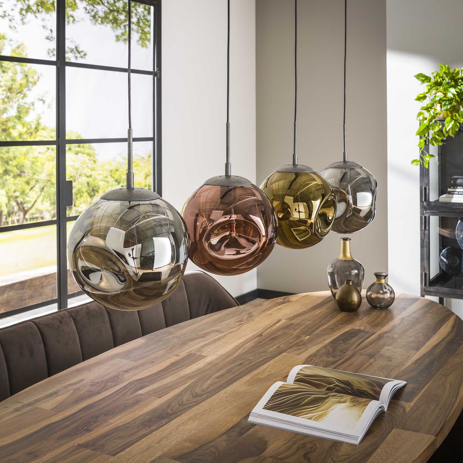 Estrella Loftlampe   Patineret Metal Og Fire Glaskupler Levering Uden Pære