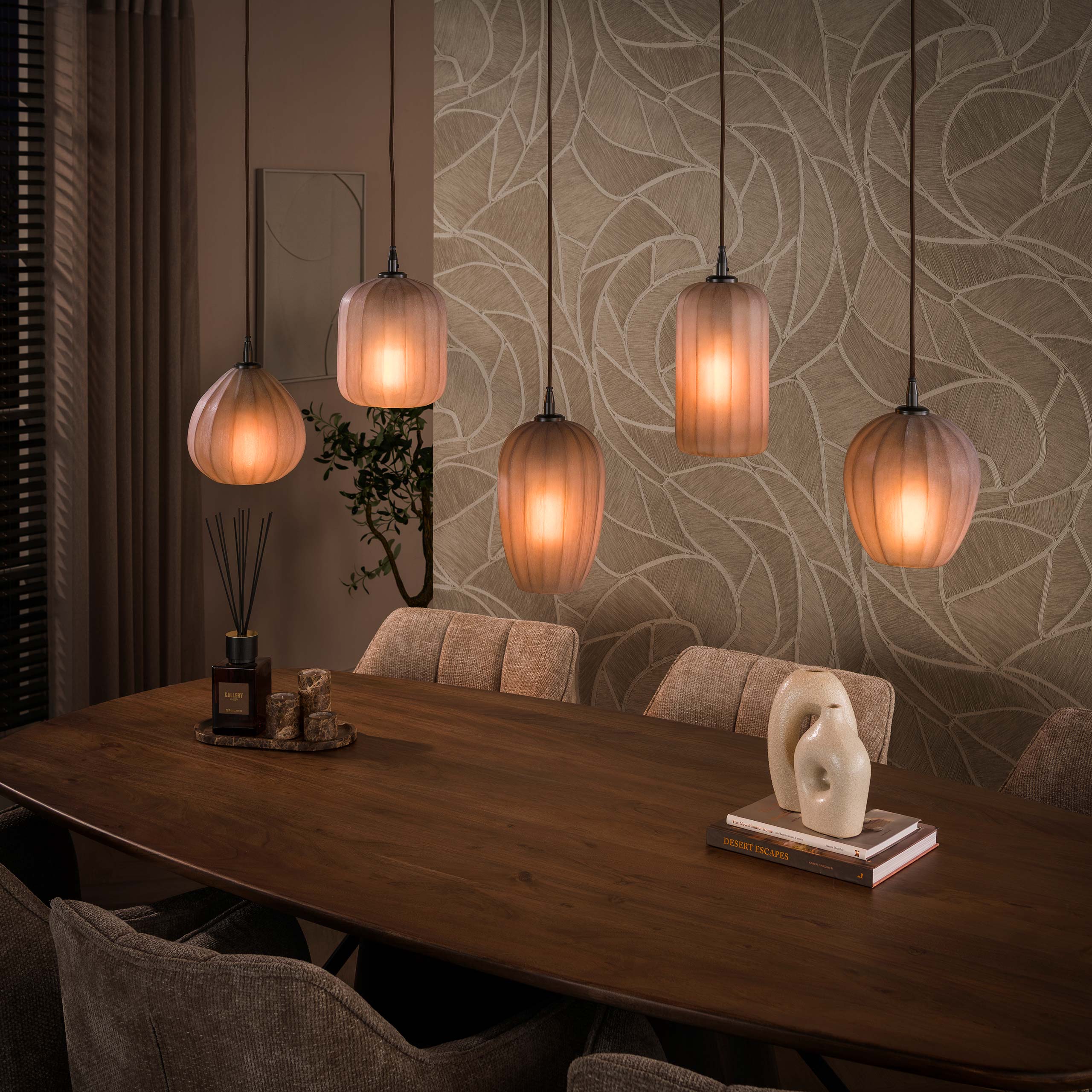 Fuji Loftlampe   Frosted Brunlig Glas Med Fem Kupler Levering Uden Pære