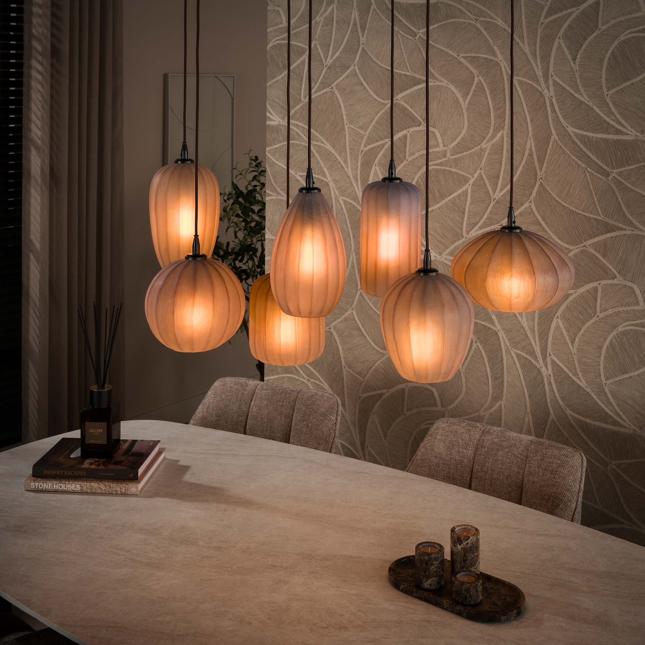 Fuji Loftlampe   Frosted Brunlig Glas Med Syv Kupler Levering Uden Pære