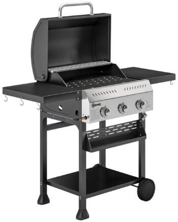 Gasgrill   Kw   Brændere Bbq Grillvogn Rustfrit Stål Inkl  Foldbart Sidebord Krydderiholder Nederste Hylde   Kroge