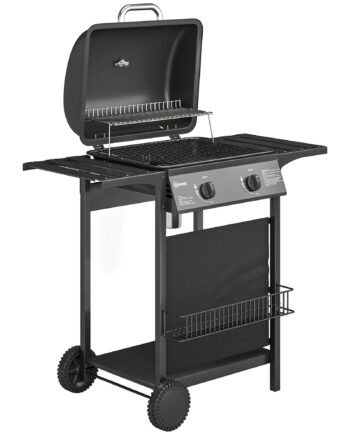 Gasgrill   Kw   Brændere Bbq Grillvogn Rustfrit Stål Inkl  Sidebord  Nederste Kurv  Frontlåg  Termometer  Emaljeret Grillrist