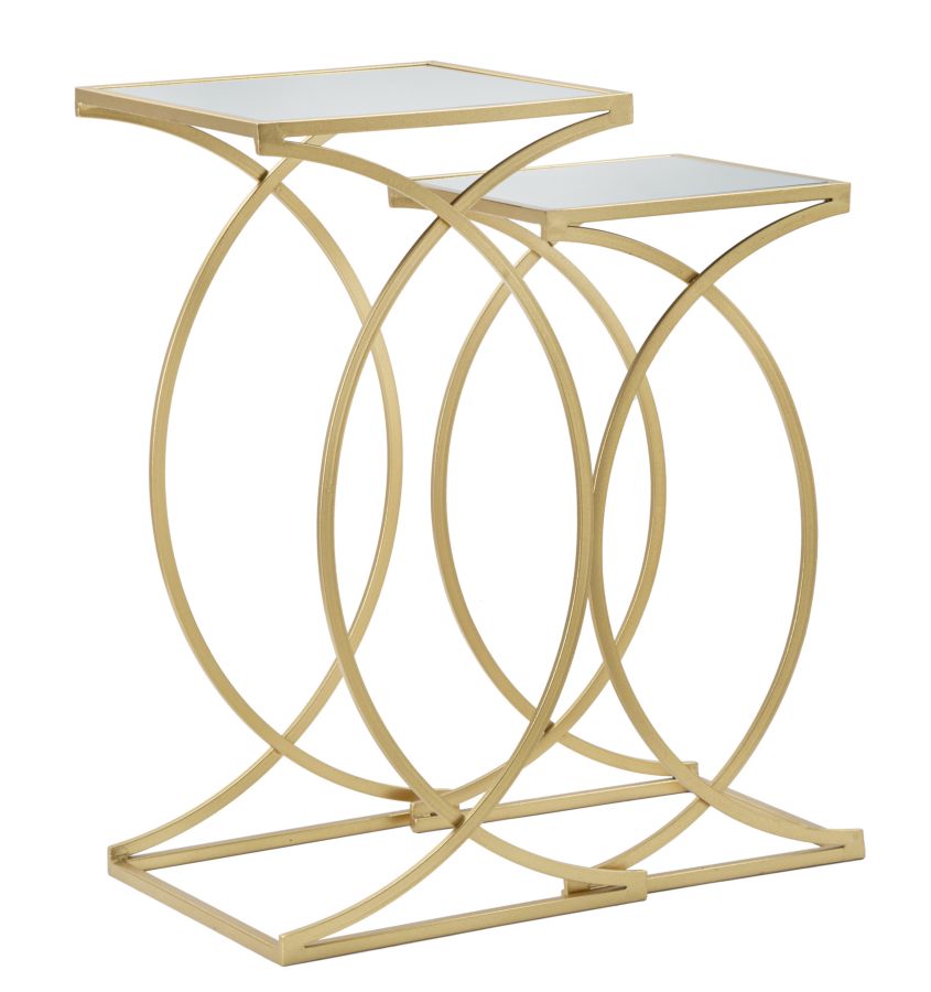 Glam Borde   Guldfarve  Metal Og Mdf   35x35x70  30x30x60 Cm