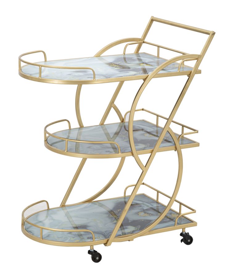 Glam Rullevogn Med Guldfarve   Jern  Mdf Og Glas   71x45x5 84x5 Cm