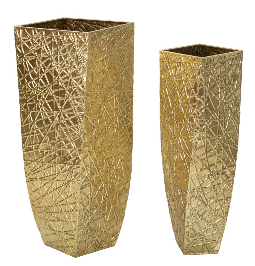 Glam Vaser   Guldfarve Af Jern   34x34x90 Og 25x25x78 Cm