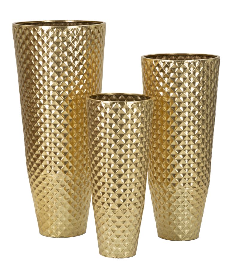 Glam      Vaser   Guldfarve  Metal   48x110  40x93  33x77 Cm