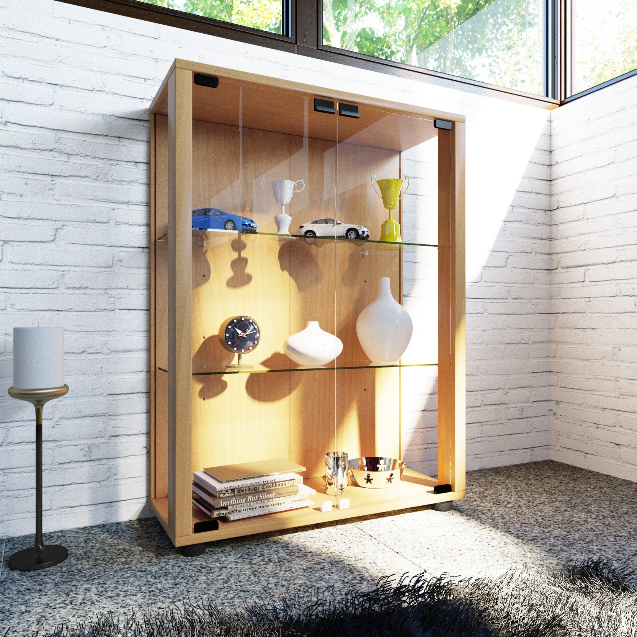 Gulvvitrineskab Med Sikkerhedsglas Og   Hylder  80   60   25 Cm  Farve: Bøg