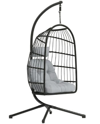 Hængestol Med Stel  Foldbar Hængekurv   Polyrattan Med Hynde  Sikkerhedssele  Nakkestøtte  Justerbare Stropper