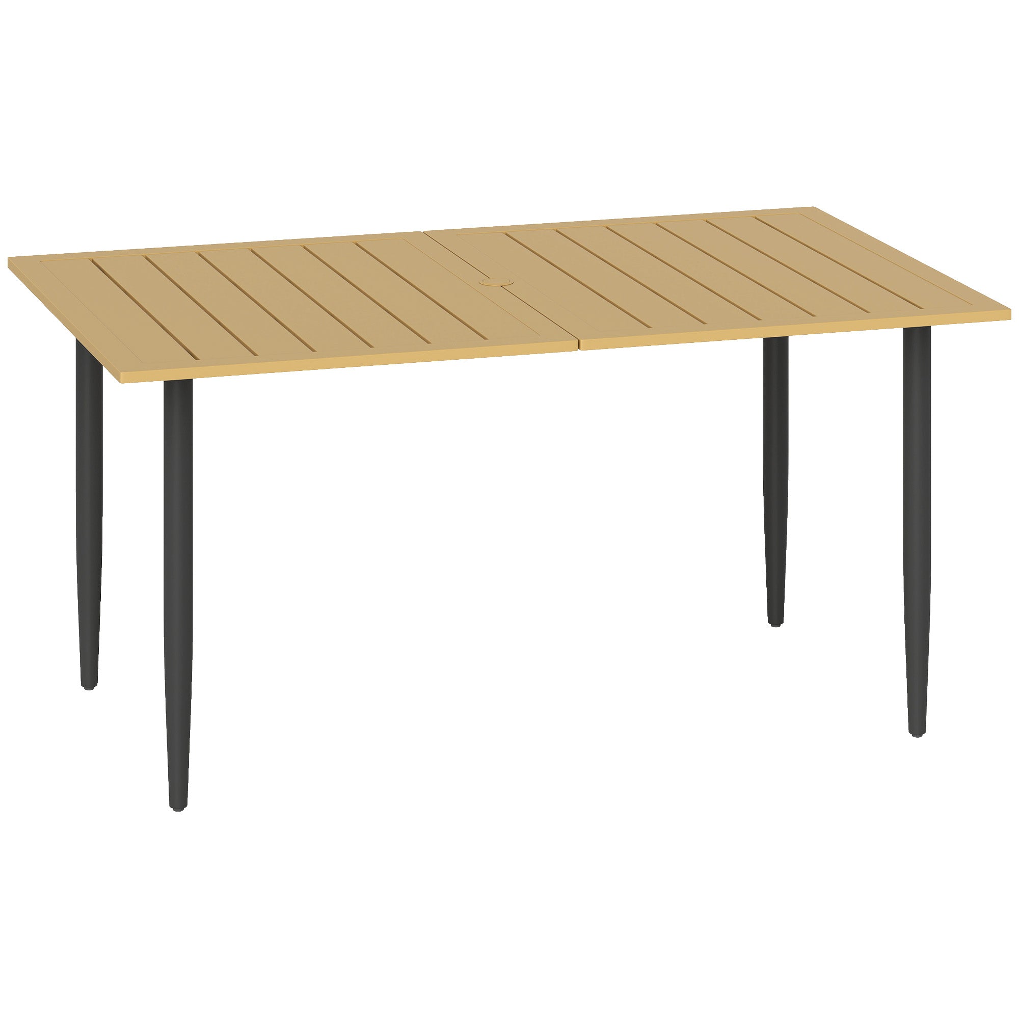 Havebord 150x90cm Vejrbestandigt Balkonbord Af Stål Balkonbord Med Parasolhul Brunt
