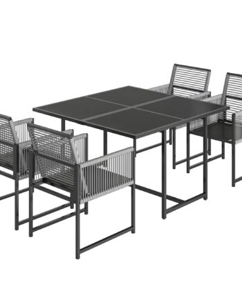 Havemøbelsæt  Siddegruppe   -delt  Glasbord Med   åndbare  Foldbare Stole Med Rebryglæn