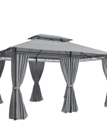 Havepavillon  Udendørs Pavillon Med Gardiner  Ventileret Tag  Mørkegrå