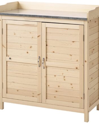 Haveskab Med   Rum  Metalbordplade Med Opretstående Plade  Naturtræ  83   40   92 Cm