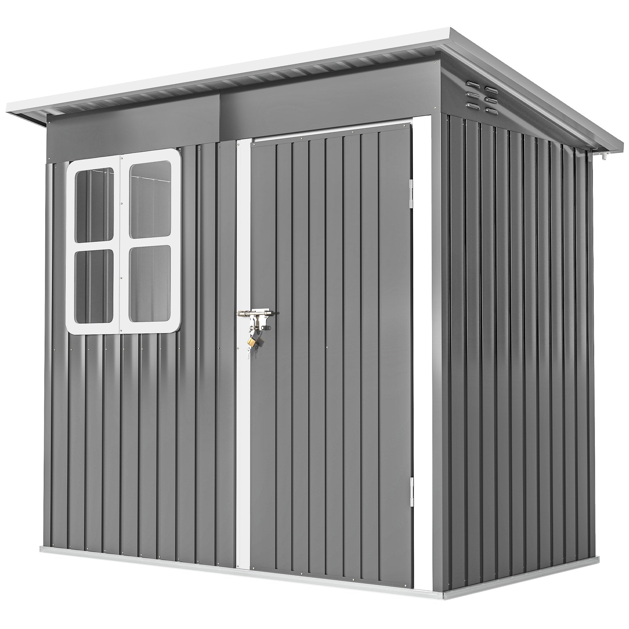Haveskur Havehus Med Vindue Aflåselig Dør Til Have Terrasse Stål 221l 133b 190h Cm Grå