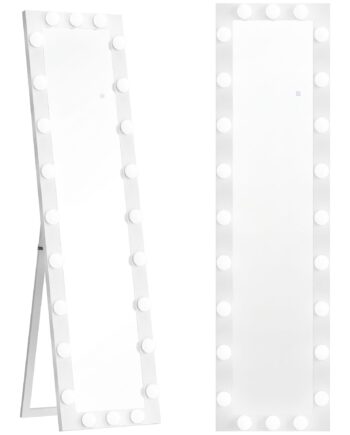 Helfigursspejl 150x40 Cm Led-spejl Med 24 Lyspærer    Lysfarver  Fritstående Eller Lænende  Hvid