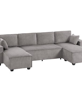 Hjørnesofa Med Dobbelt Chaiselong   -formet Sofa   Corduroystof Med Bredt Og Dybt Sæde  Hynder Med Fjederkerne  Lysegrå