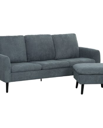 Hjørnesofa   -personers Sofa Med Fodskammel  Stofbetræk   -formet Sofasæt  Mørkegrå