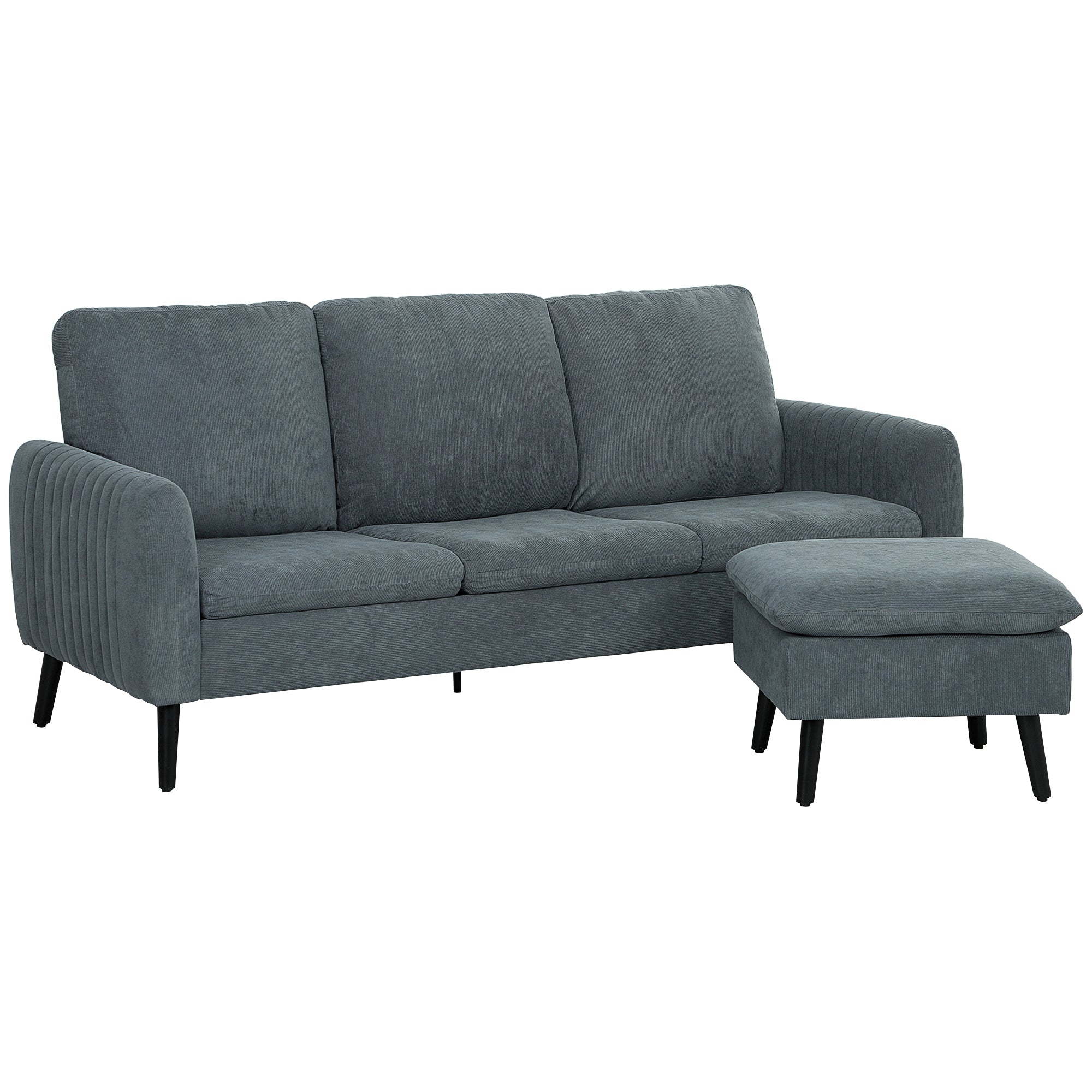 Hjørnesofa -personers Sofa Med Fodskammel Stofbetræk -formet Sofasæt Mørkegrå