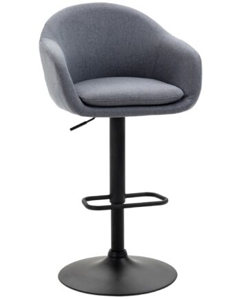 Højdejusterbar Barstol Med Ryglæn Og Fodstøtte  Linnedlook  54 Cm   54 Cm   112 Cm  Grå