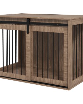 Hundebur  Aflåseligt  Trælook  Rustikt Design  98 Cm   58 Cm   67 Cm  Valnød   Sort