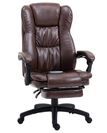 Justerbar Drejestol Med Fodstøtte  Nakkestøtte  Massagefunktion  Kunstlæder  68     68     113-121 Cm  Brun