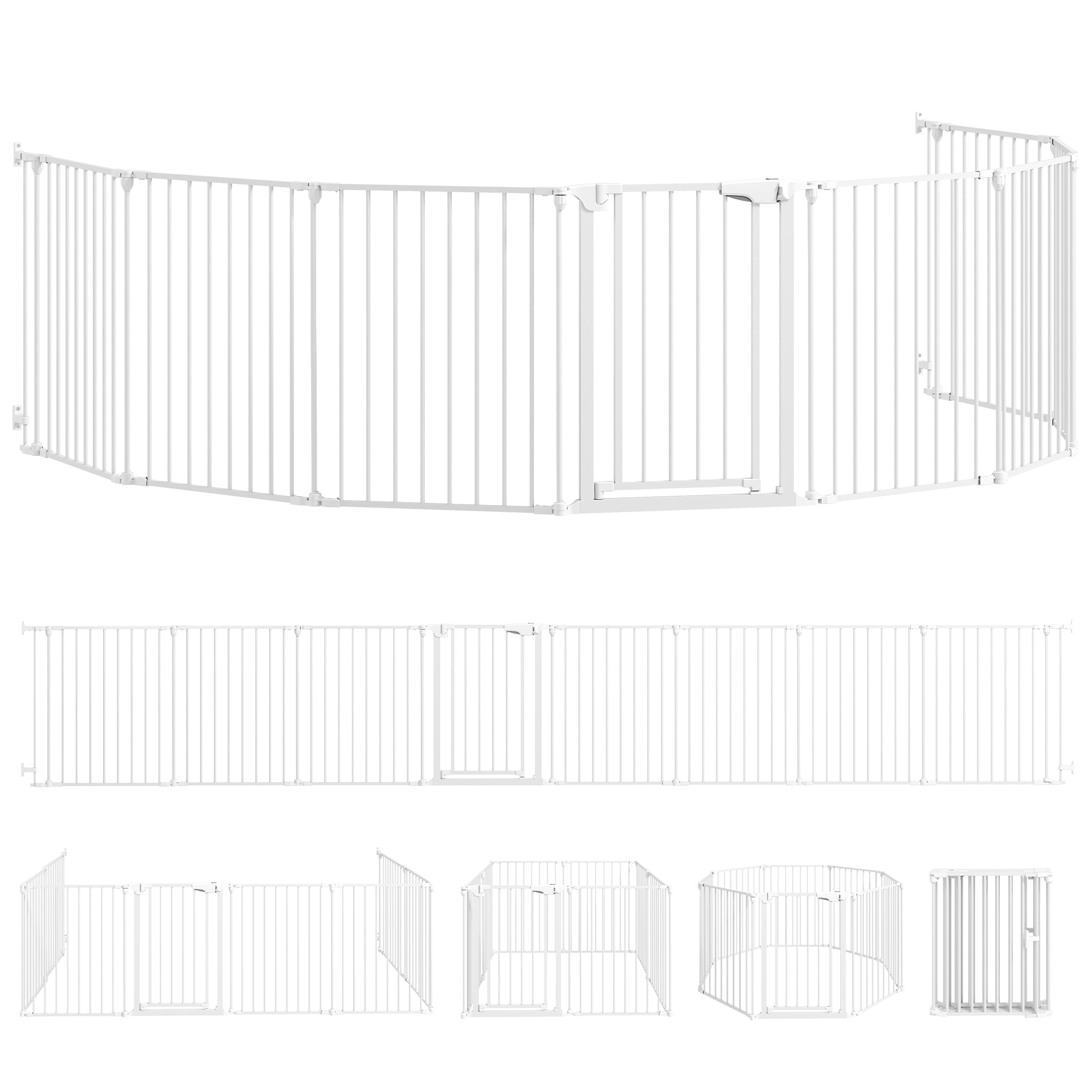 Kæledyrshegn   -panels Barriere Med Dør  Foldbar  Til Små Og Mellemstore Hunde  Plastik  Kulstofstål  Hvid