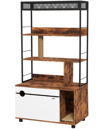 Kattebakke Med  -lags Hylde Og Kradsetræ  Lukket Kattebakke  80   48   152 Cm  Brun