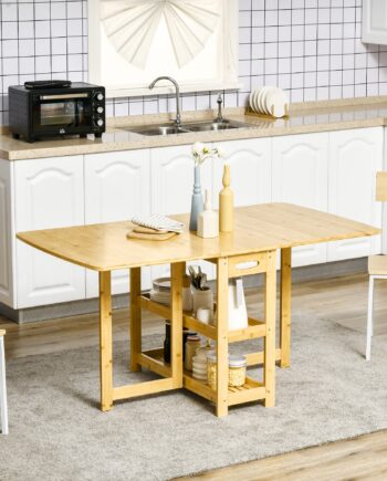 Klapbord  Spisebord  To Klapbare Sider  To Hylder  Justerbare Fødder  Bambus  149     80   73   Cm
