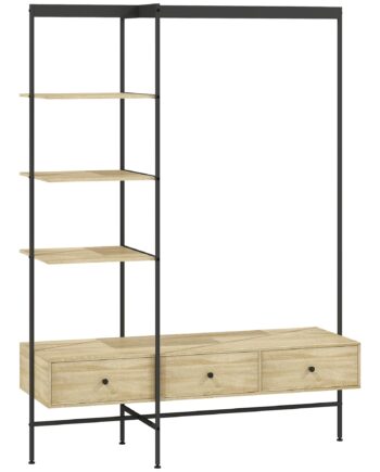 Knagerække Med Hylder  Skuffer Og Garderobestang  180 Cm Fritstående Garderobestativ   Moderne Stil  Metalramme