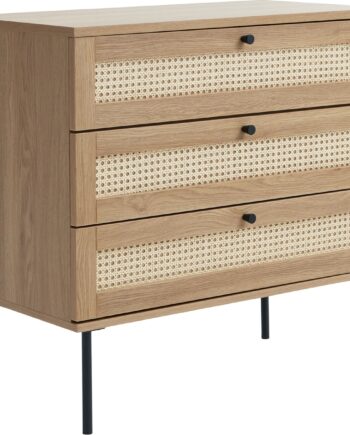 Kommode Nordique Design Pensacola   Skandinavisk Stil Mdf   Rattan Natur Sort H75ã B80ã D40 Cm