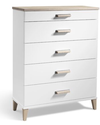 Kommode Oscarssons Möbel Malva Hvidlakeret Med Egetræsdetaljer 94x70x31 Cm   Skuffer