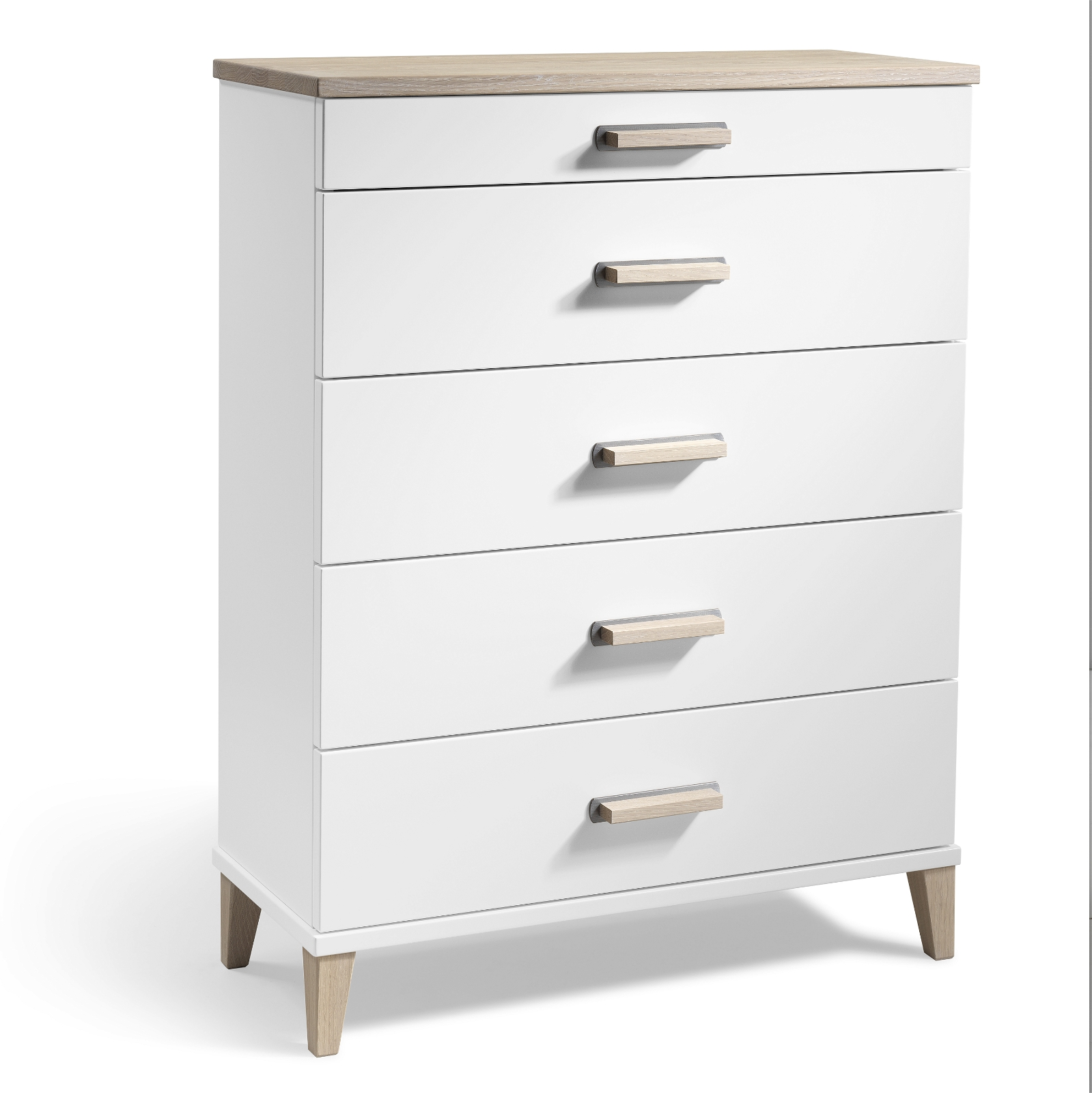 Kommode Oscarssons Möbel Malva Hvidlakeret Med Egetræsdetaljer 94x70x31 Cm Skuffer