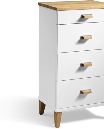 Kommode Oscarssons Möbel Malva   Hvidlakeret Med Olieret Egetræ    Skuffer  H76ã B40ã D31 Cm
