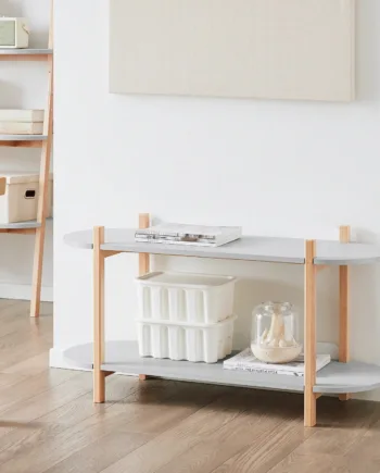 Konsolbord Med   Hylder  L100   B33   H52 Cm  Mdf Og Bøgetræ  Grå