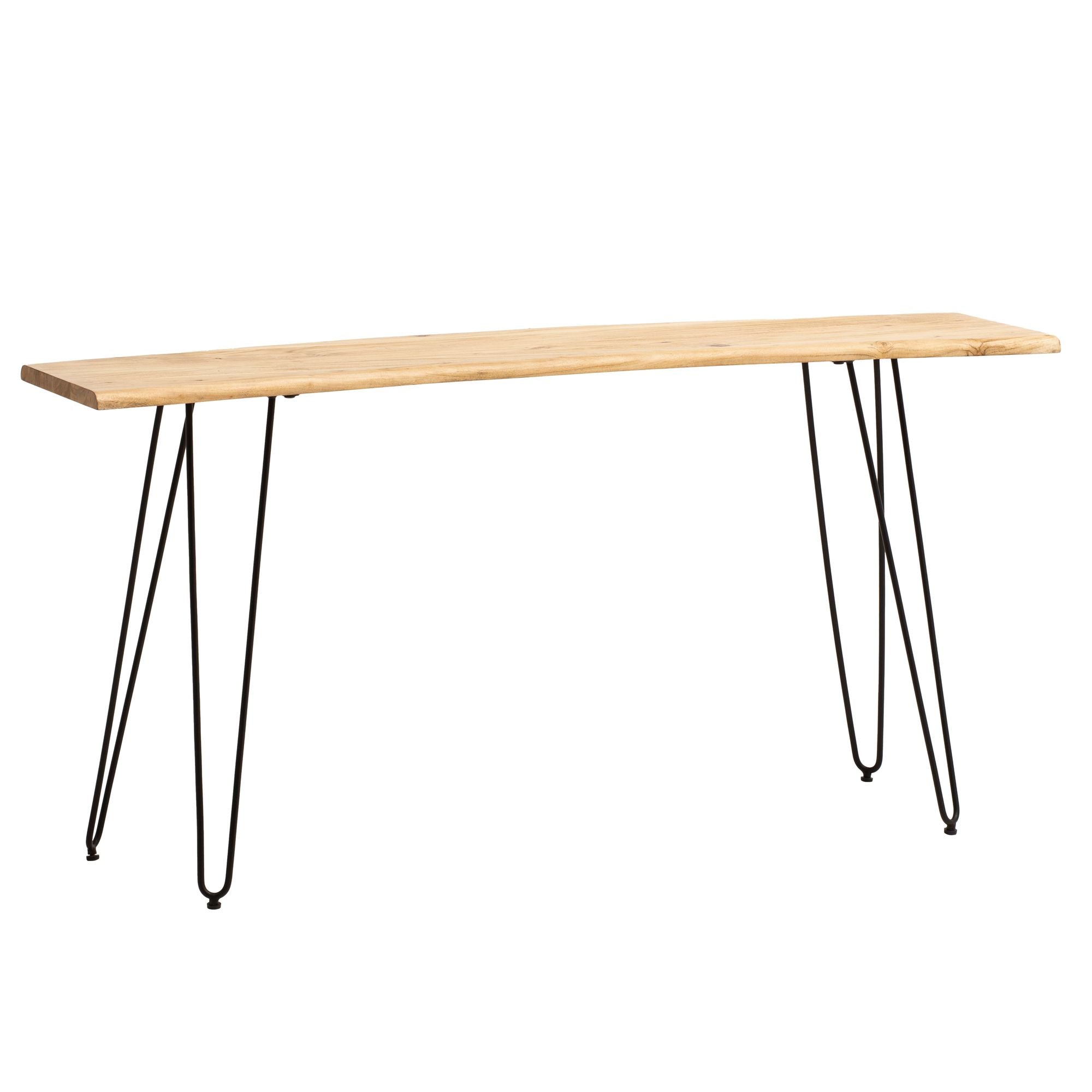 Konsolbord 150x36x75 Cm Massivt Akacietræ Levende Kant Skænk Entrebord Med Hårnåleben Smalt Moderne Entrebord Med Metalstel Langt Højt Entrebord