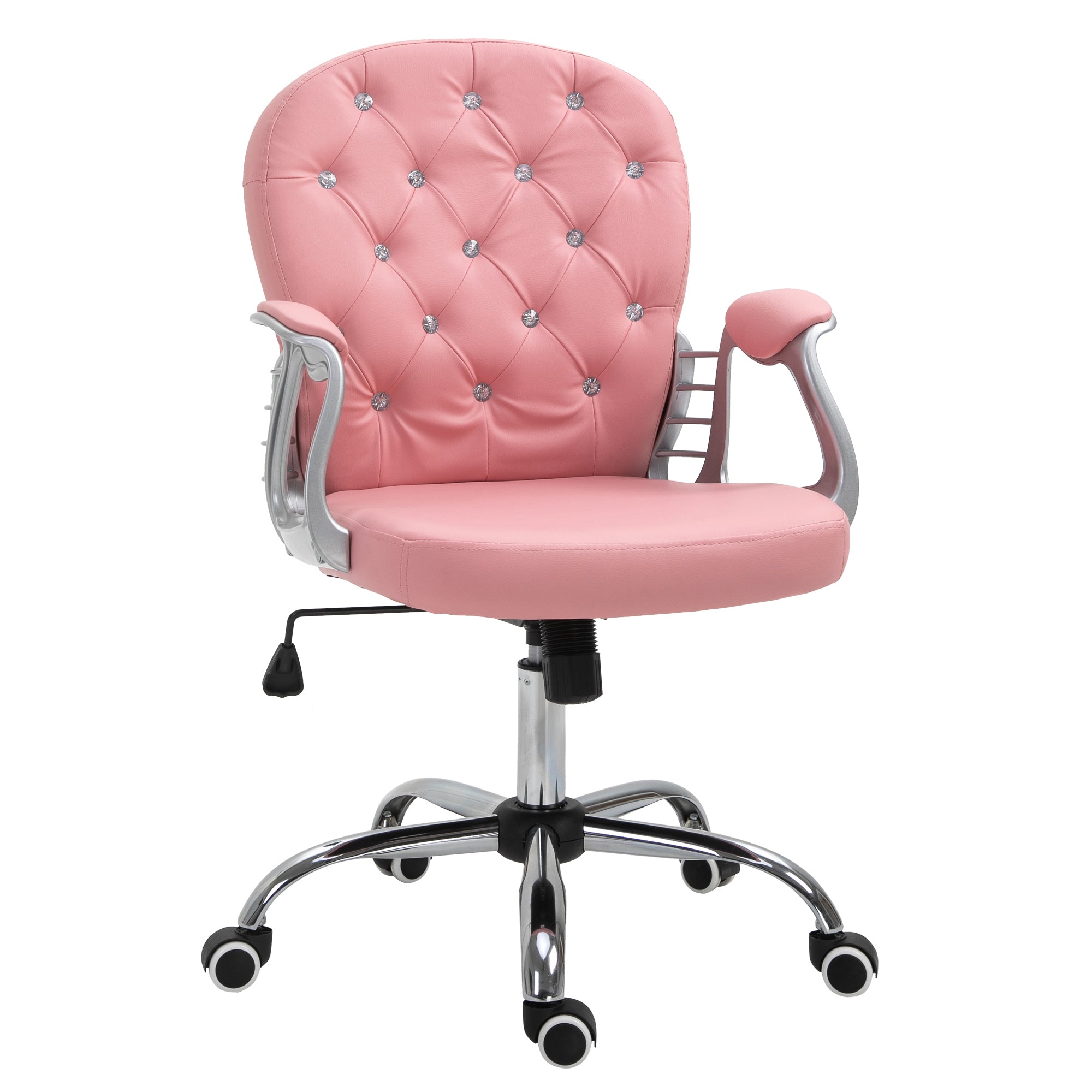 Kontorstol Ergonomisk Skrivebordsstol Med Armlæn Polstret Ryglæn Højdejusterbar Computerstol Med Kunstlæderlook Drejestol Til Hjemmekontor Lyserød