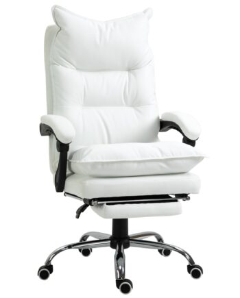 Kontorstol Med Lænefunktion  Ergonomisk Højdejusterbar Med Fodstøtte  Polstret  Bæreevne Op Til 135 Kg  66   72   122-130 Cm  Hvid