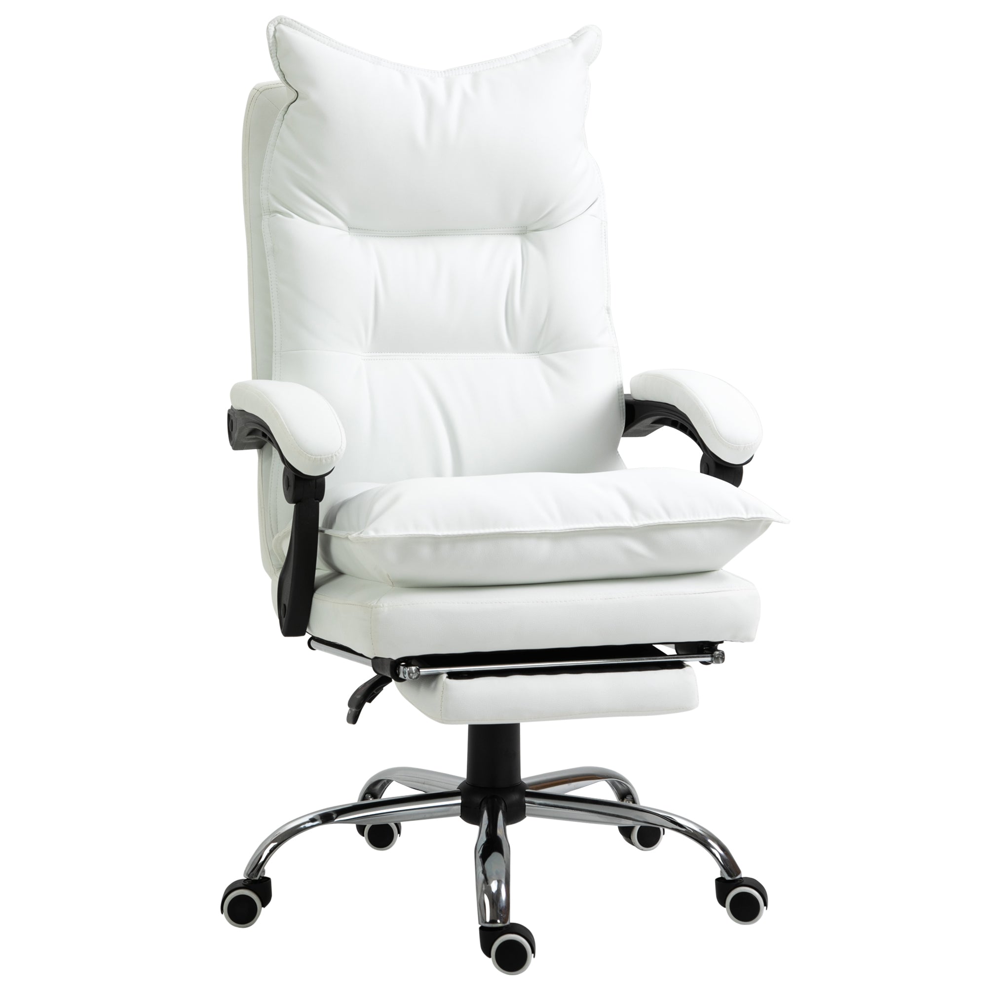 Kontorstol Med Lænefunktion Ergonomisk Højdejusterbar Med Fodstøtte Polstret Bæreevne Op Til 135 Kg 66 72 122-130 Cm Hvid