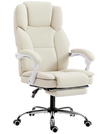 Kontorstol Med Lænefunktion  Skrivebordsstol  Højdejusterbar Drejestol Med Fodstøtte  64   73   120 Cm  Beige