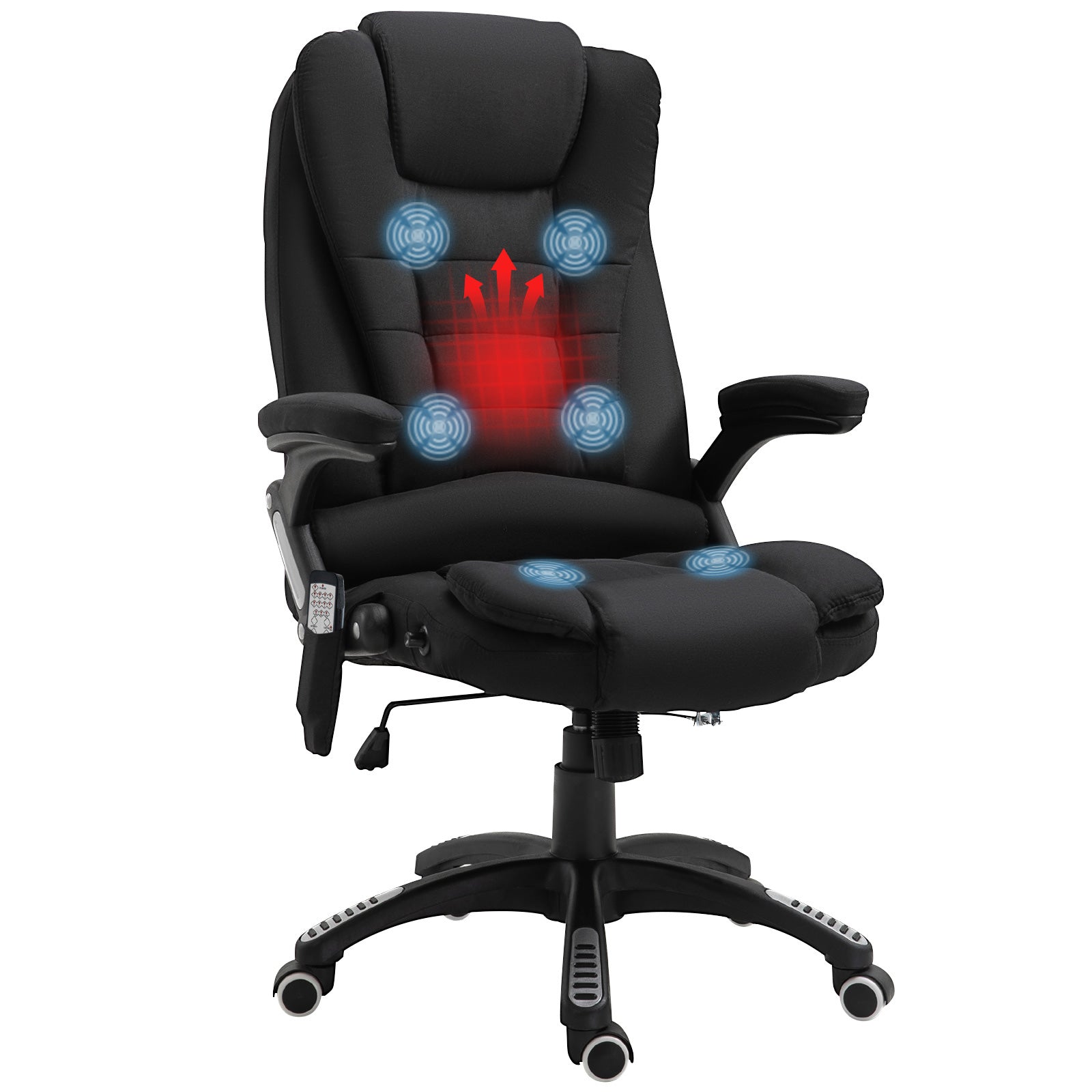 Kontorstol Med Vibrationsmassage Ergonomisk Skrivebordsstol Med Varme- Og Lænefunktion Højdejusterbar Lederstol Med Fjernbetjening Sidelomme Linnedlook Sort