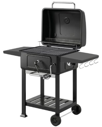 Kulgrill Bbq-ryger Med Låg  Termometer  Højdejusterbar Kulpande  Skorsten  Grillrist  Sidebord  Askeskuffe