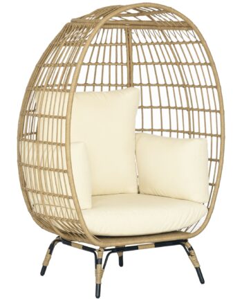Kurvestol   Rottinglook Med Bløde Sædehynder Og Aluminiumsstel  Khaki Og Beige  105   90   148 Cm