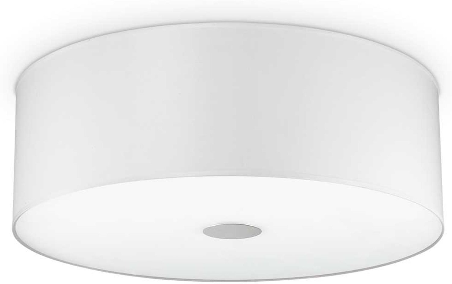 Loftlampe Ideal Lux Woody ø50   H18 Cm Hvid Krom Glas Stof Minimalistisk 4xe27 Ip20