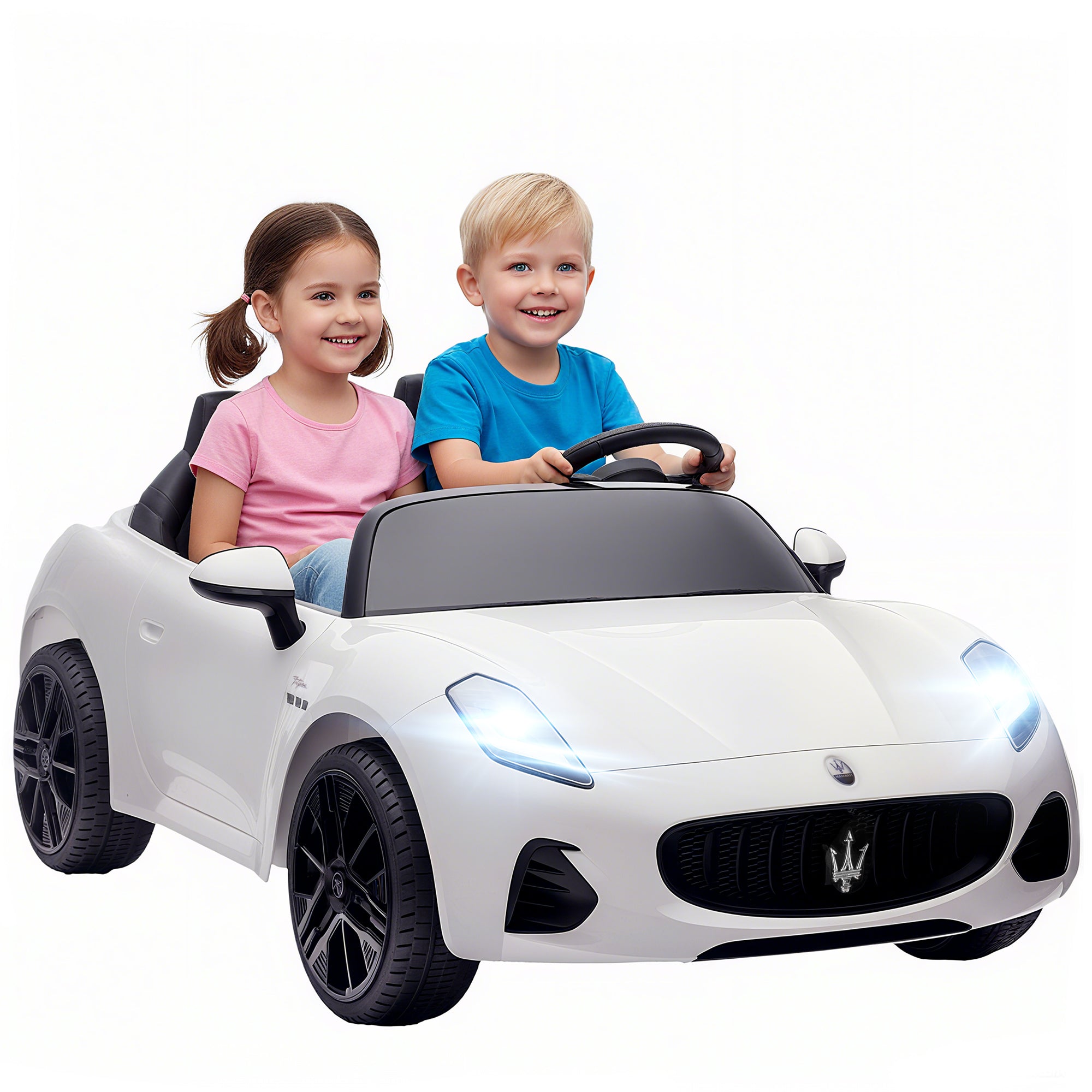 Maserati Elbil Til Børn -personers 12v Batteridrevet Fjernbetjening Led-lys Musikfunktion Hvid