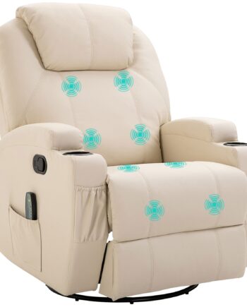 Massagestol Elektrisk Afslappende Stool Tv-stol Massagefunktion   Massagetilstande Lænefunktion Kunstlæder Træ Metal Skum Cremehvid 84   92   109 Cm
