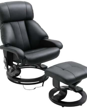 Massagestol Med Fodskammel  10 Vibrationspunkter  145â  Justerbar Ryglæn  Sort
