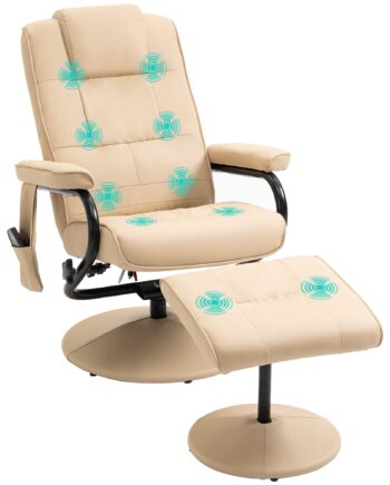 Massagestol Med Skammel  Drejelig Lænestol Med Massagefunktion  Elektrisk Tv-stol Med Lænefunktion  Fjernbetjening Til Stue  Kunstlæder  Creme