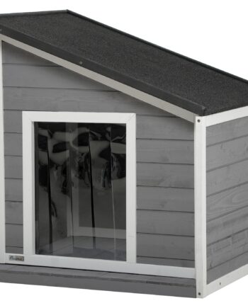 Massivt Træ Vejrbestandigt Hundehus Med Asfalttag  71 Cm   58 Cm   77 Cm  Grå   Hvid