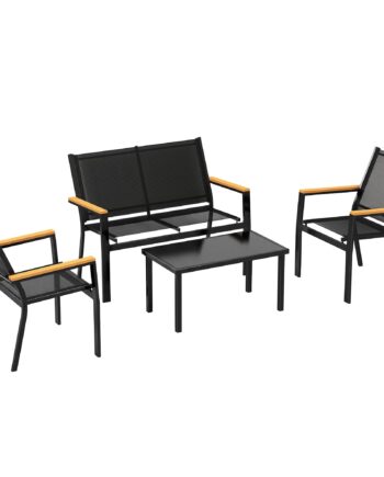 Metal Havemøbelsæt  Siddegruppe Til   Personer  Havelounge Med  -personers Sofa  Stol Og Sidebord  110x63 5x84 Cm  Sort
