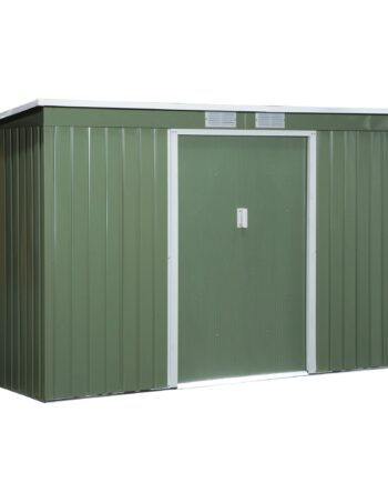 Metal Redskabsskur   3mâ  280x130x172cm Redskabsskur Med Skydedør  Vejrbestandigt Havehus  Udendørs Haveskur  Skab Til Baghave  Udendørsområde  Antracit  Lysegrøn
