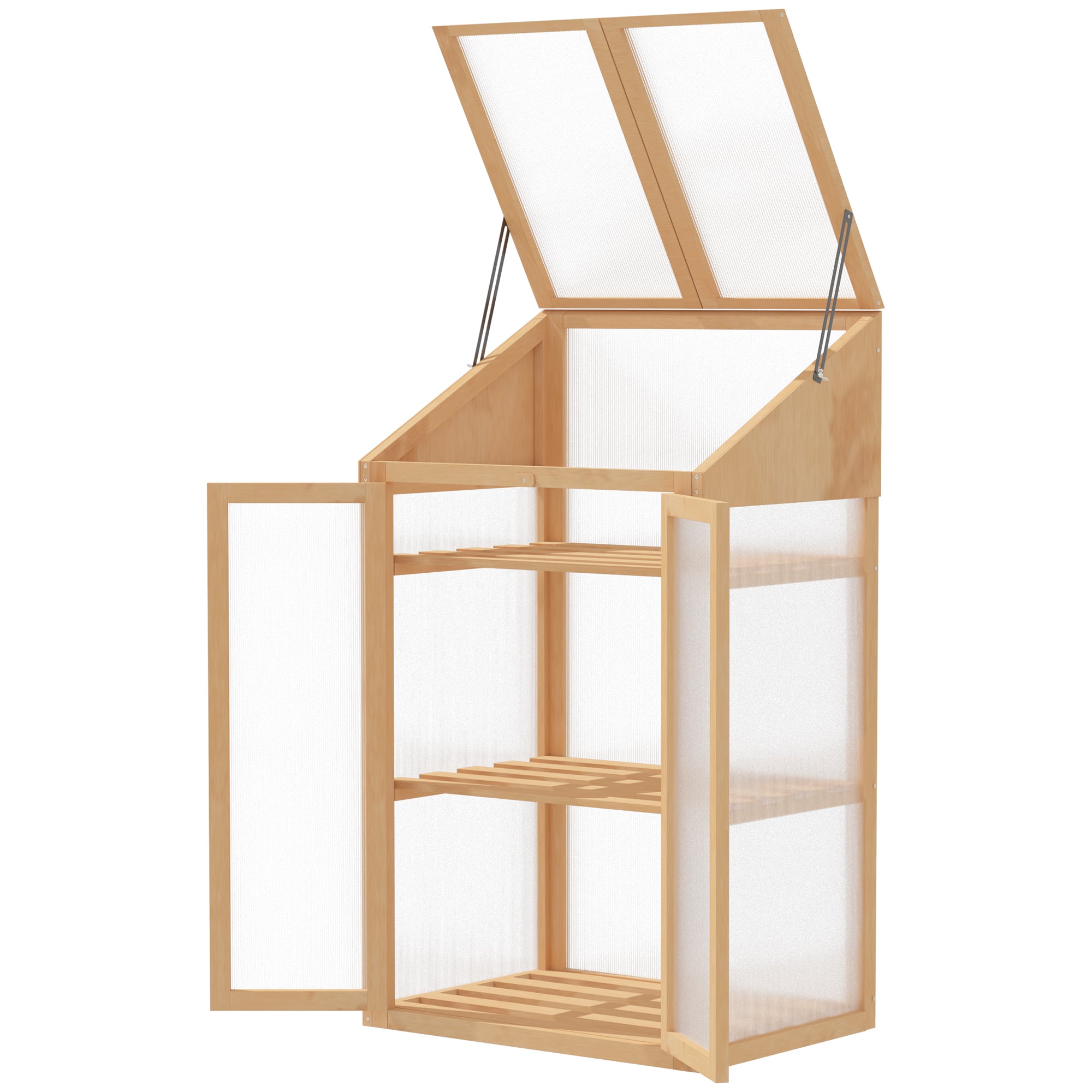 Mini Drivhus Lille Drivhus Med Træramme Vindue Og Dobbeltdør Hylder 70l 50b 120h Cm Brun